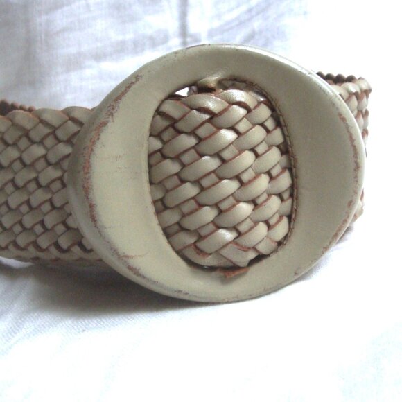 Vintage Italian Woven Leather Chunky Eye Buckle Belt
